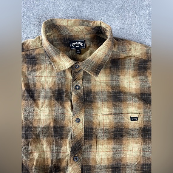 Billabong Flannel Shirt Mens L Brown Earth Tones Plaid Button Long Sleeve Beach - Picture 2 of 13